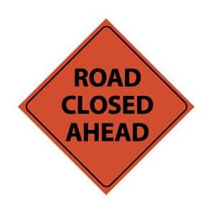 MSC Industrial   NMC Road Closed Ahead, - Black on Orange, Diamond, Engineer Grade Reflectivity, Sign Stand   Part #RUR7