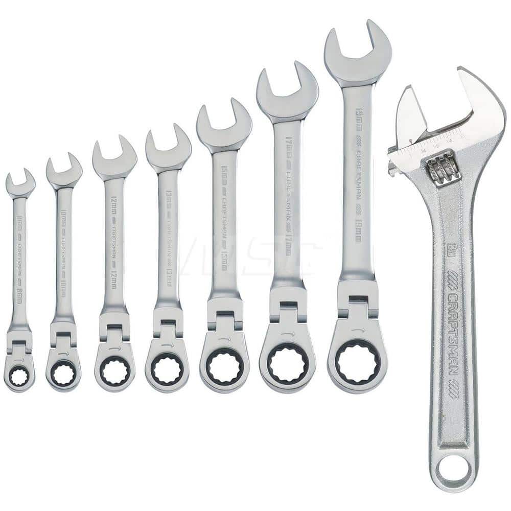 Craftsman Flex Ratchet Wrench Set: 7 Pc, 8 to 9 mm Wrench, Metric - Ratcheting, Polished Chrome Finish   Part #2317797/2952080