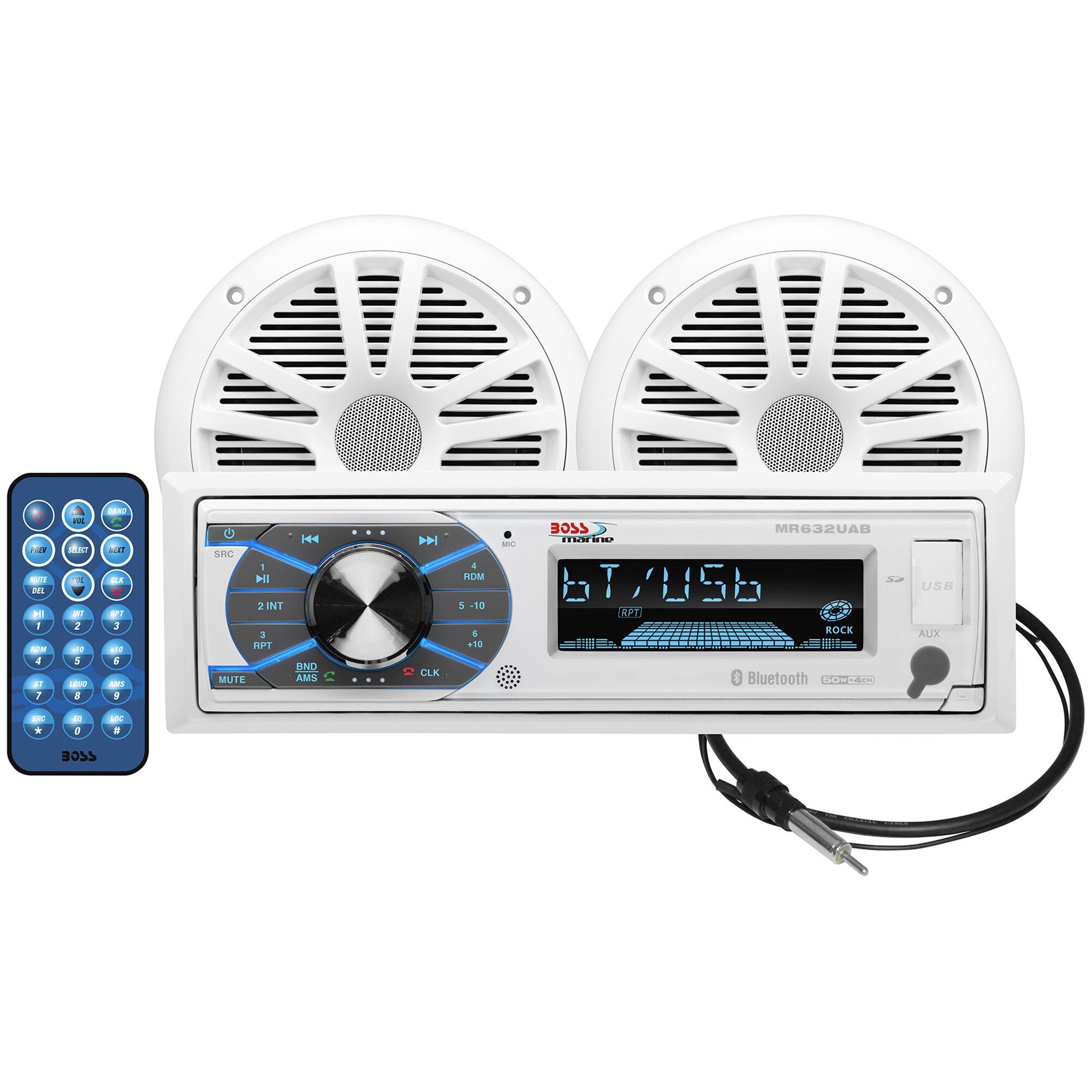 Boss MCK632WB. 6 AM/FM/MP3/USB Bluetooth Receiver Package w/ Two 6. 5" Speakers