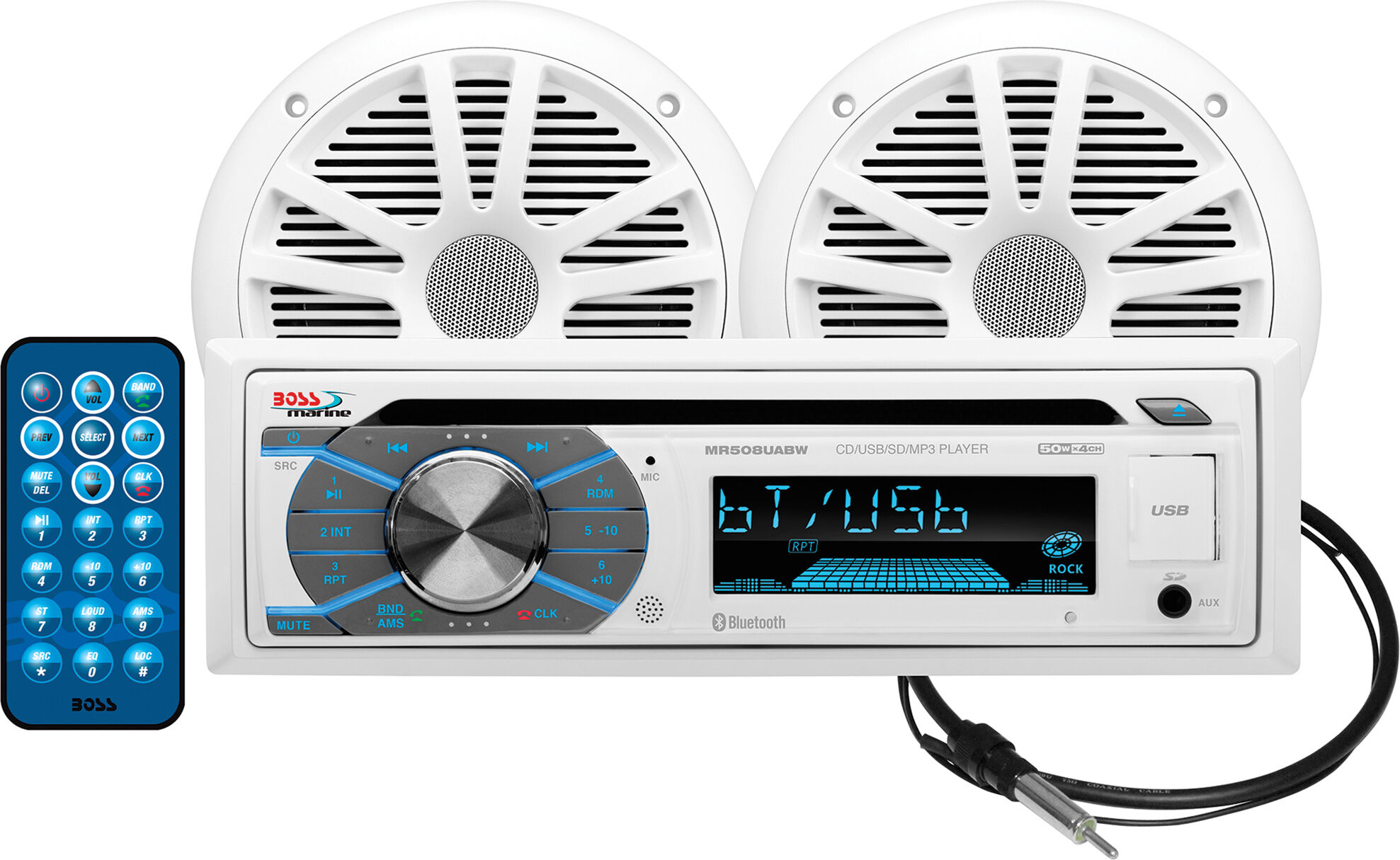 Boss MCK508WB. 6 AM/FM/MP3/USB/CD Bluetooth Receiver Package w/ Two 6. 5" Speakers