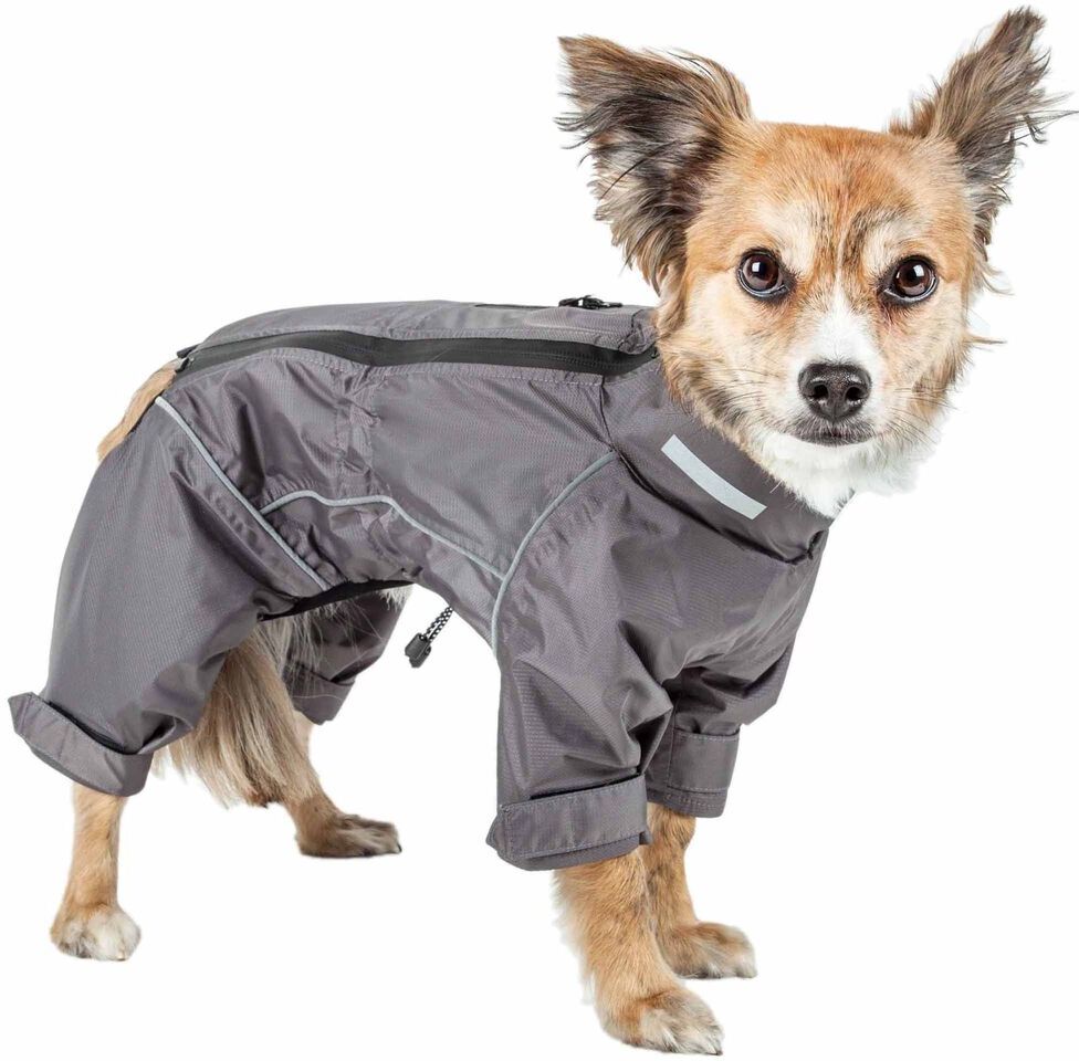 Pet Life Dog Helios ® 'Hurricanine' Waterproof And Reflective Full Body Dog Coat Jacket w/ Heat Reflective Technology, Grey Large