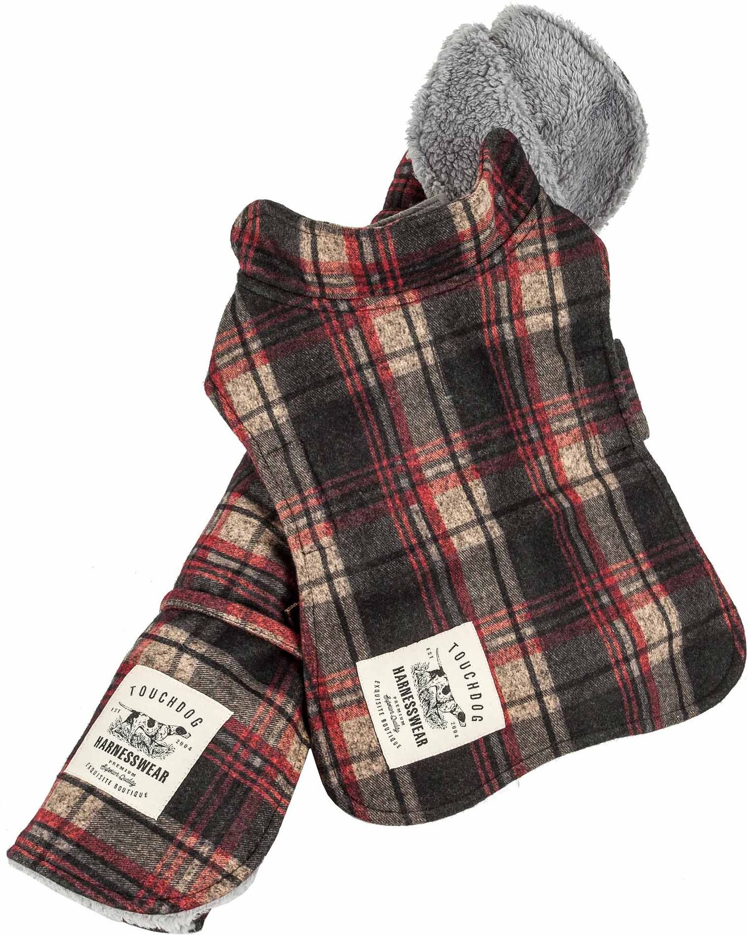 Pet Life Touchdog ® 2-In-1 Tartan Plaided Dog Jacket With Matching Reversible Dog Mat, Red Plaid Medium