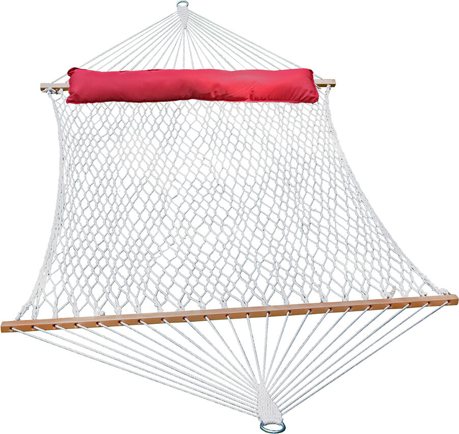 Algoma Net Company Algoma Double 2-Point Cotton Rope Hammock with Bolster Pillow in Red