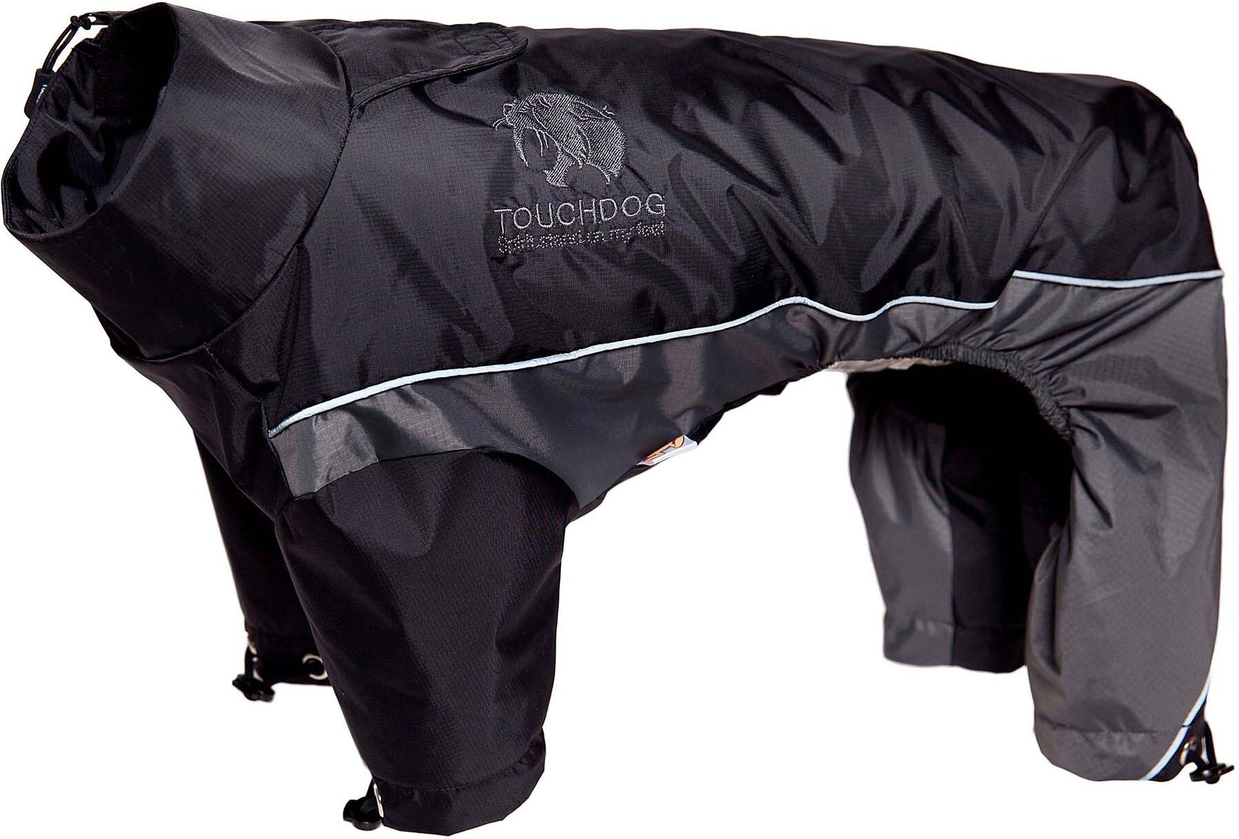 Pet Life Touchdog Quantum-Ice Full-Bodied Adjustable and 3M Reflective Dog Jacket w/ Blackshark Technology, Black-Grey Large