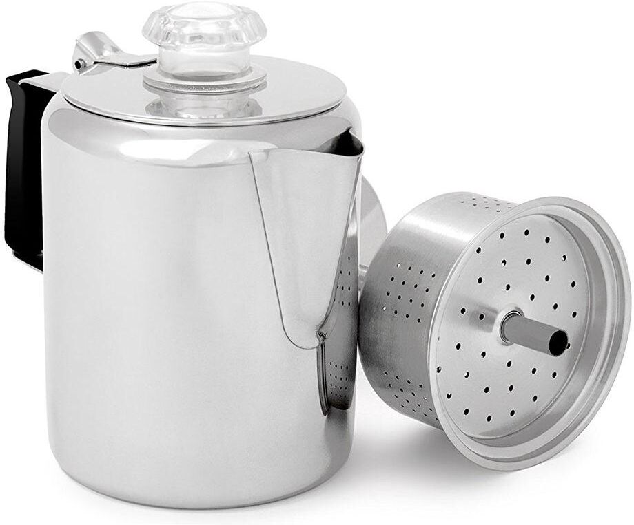 GSI Outdoors Glacier 9-Cup Stainless Steel Percolator w/ Silicone Handle, 65209