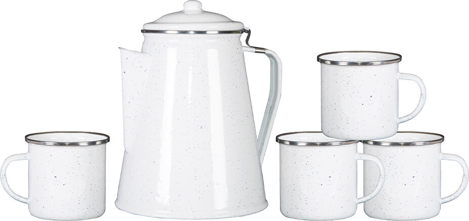 Stansport Enamel Percolator Coffee Pot and 4-Mug Set, White