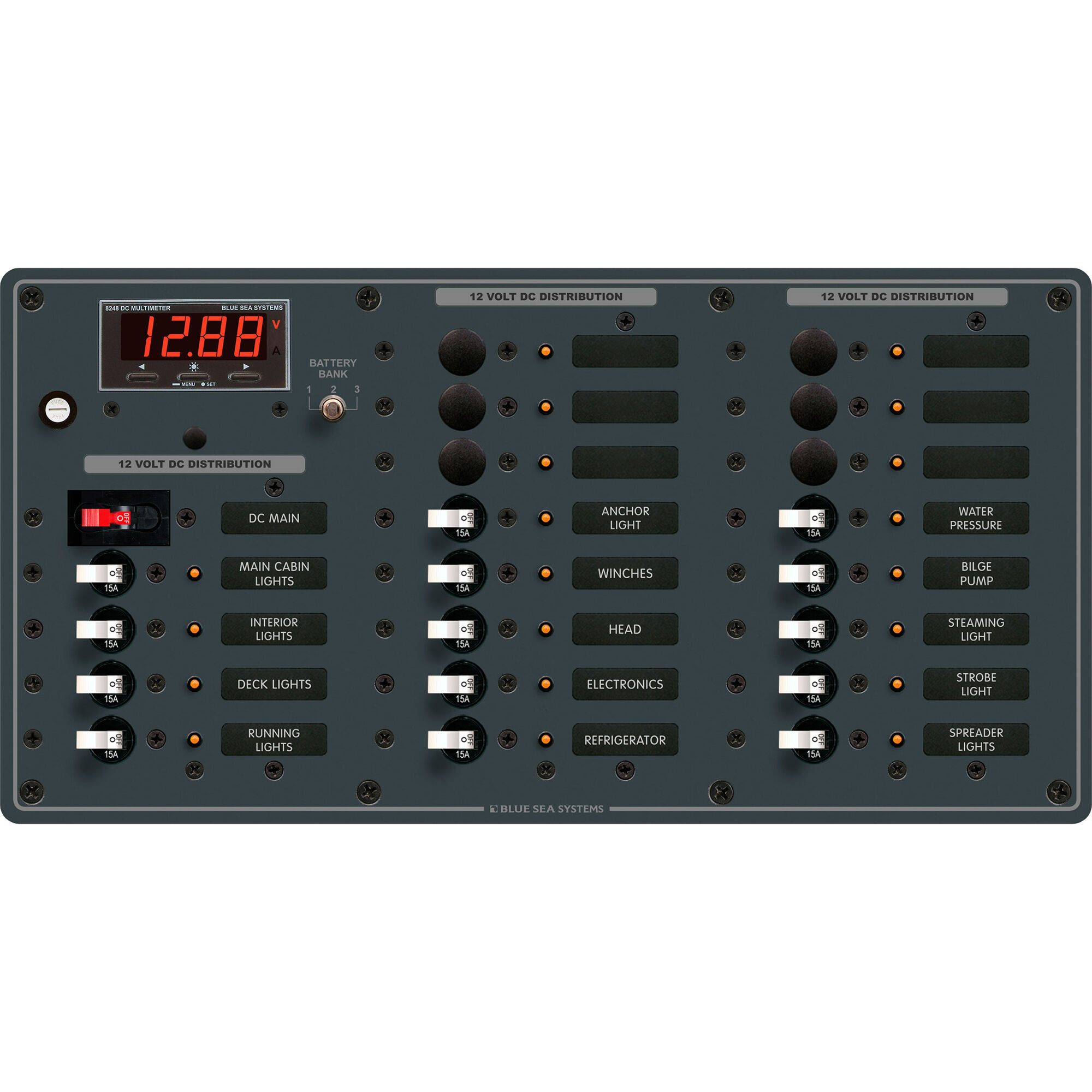 Blue Sea Systems Panel, DC Main + 20 Positions w/ Digital Multi-Function Meter
