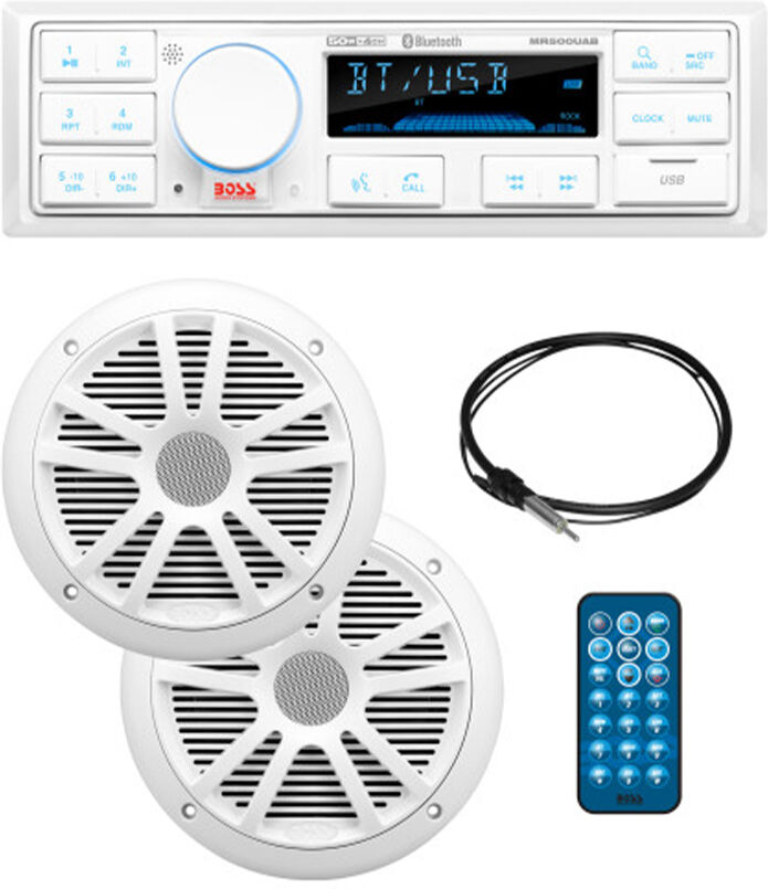 Boss Systems MCK500WB. 6 Marine Stereo Package with Two 6. 5" Speakers