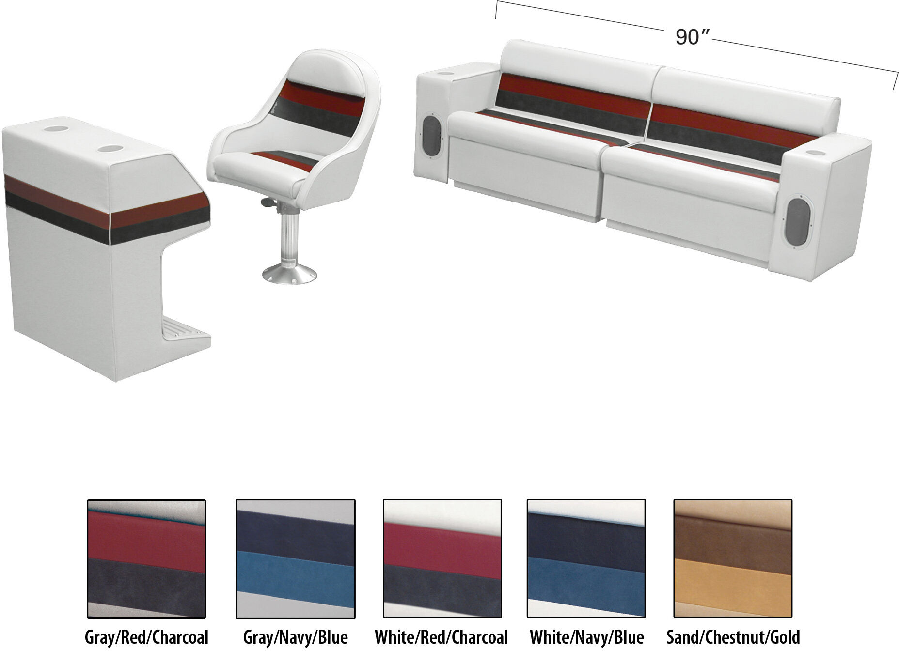 TOONMATE Deluxe Pontoon Furniture w/ Toe Kick Base - Rear Basic Package, White/Red/Charcoa