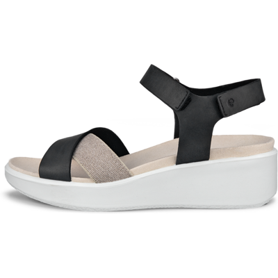 ECCO Flowt - Women's Nubuck Cork - Heeled Wedge Sandal - Black ECCO Flowt - Women's Nubuck Cork - Heeled Wedge Sandal - Black