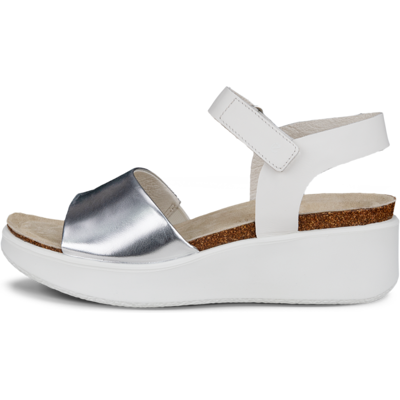 ECCO Flowt Wedge - Women's Leather Cork Heeled Sandal - White ECCO Flowt Wedge - Women's Leather Cork Heeled Sandal - White