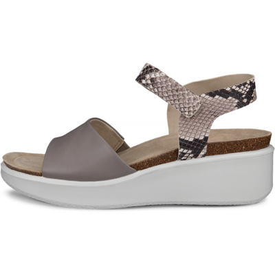 ECCO Flowt - Women's Leather Cork - Heeled Wedge Sandal - Gray ECCO Flowt - Women's Leather Cork - Heeled Wedge Sandal - Gray