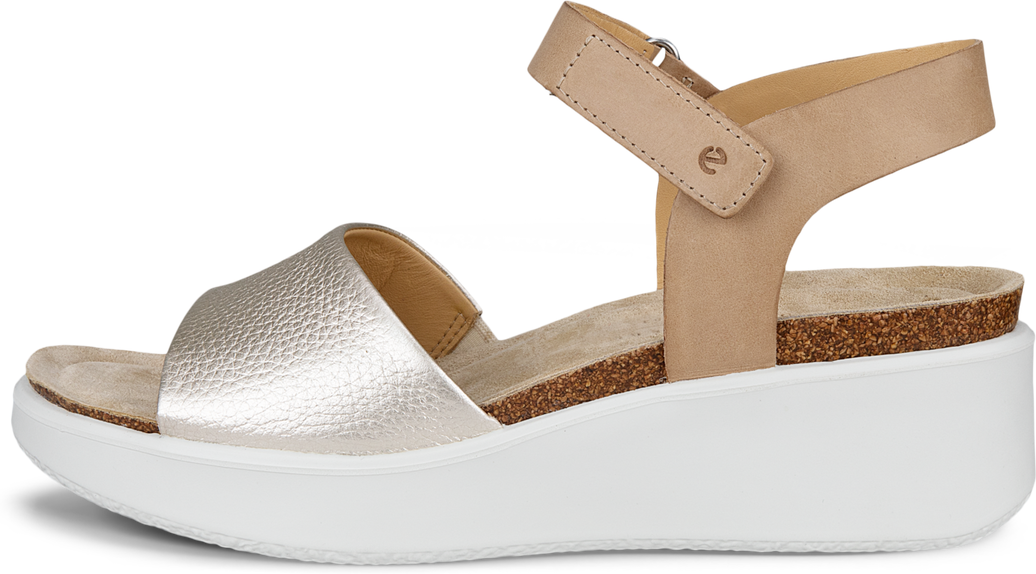 ECCO Women's Flowt Wedge Cork Sandal Size 7 Leather Pure White Gold