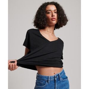Superdry Women's Slub Embroidered V-Neck T-Shirt Black Size: 12 - 12