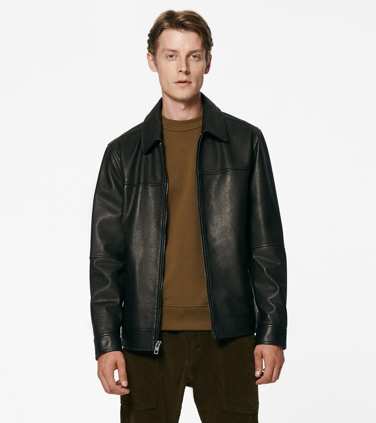 Wilsons Leather Andrew Marc   Men's Rockaway Shirt Collar Leather Jacket   Black   Large