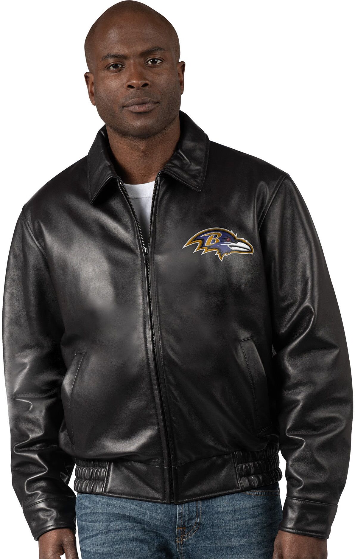 Wilsons Leather Starter   Men's Fireballer Leather Jacket   Baltimore Ravens   Large