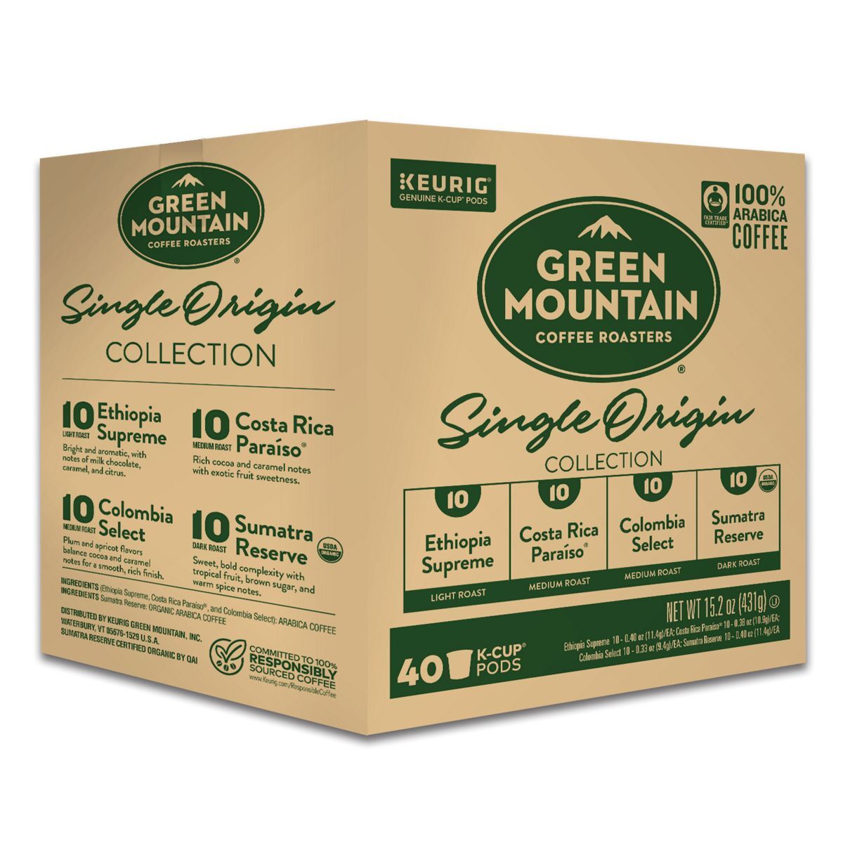 Green Mountain Coffee Single Origins Collection K-Cup® Box 40 Ct - Kosher Single Serve Pods