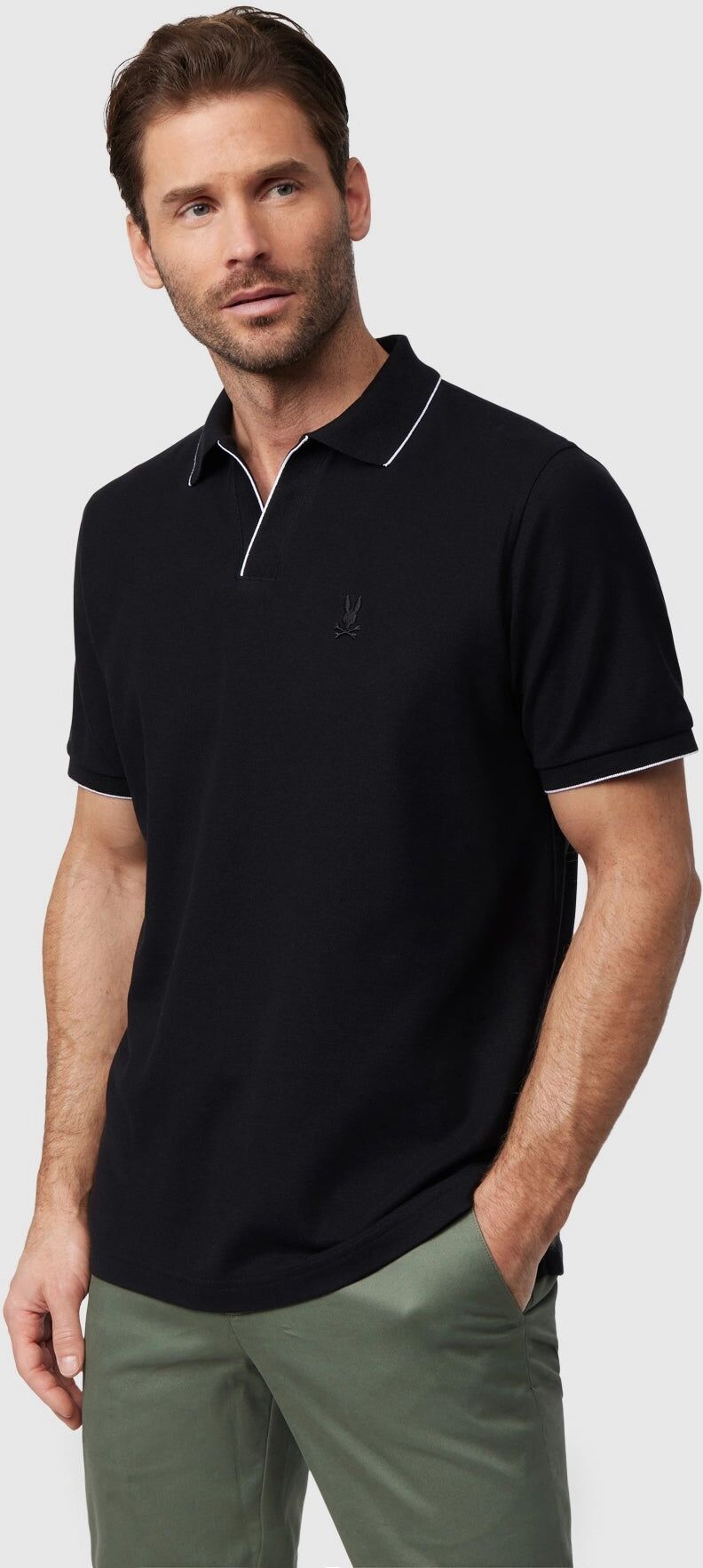 Psycho Bunny Mens East Hills Johnny Collar Polo Shirt - B6K331B200 001 BLACK / L - 6 - L - 6