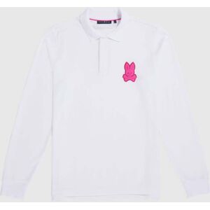 Psycho Bunny Mens Cleveland Long Sleeve Chainstitch Pique Polo - B6M509Z1PC 100 WHITE / L - L