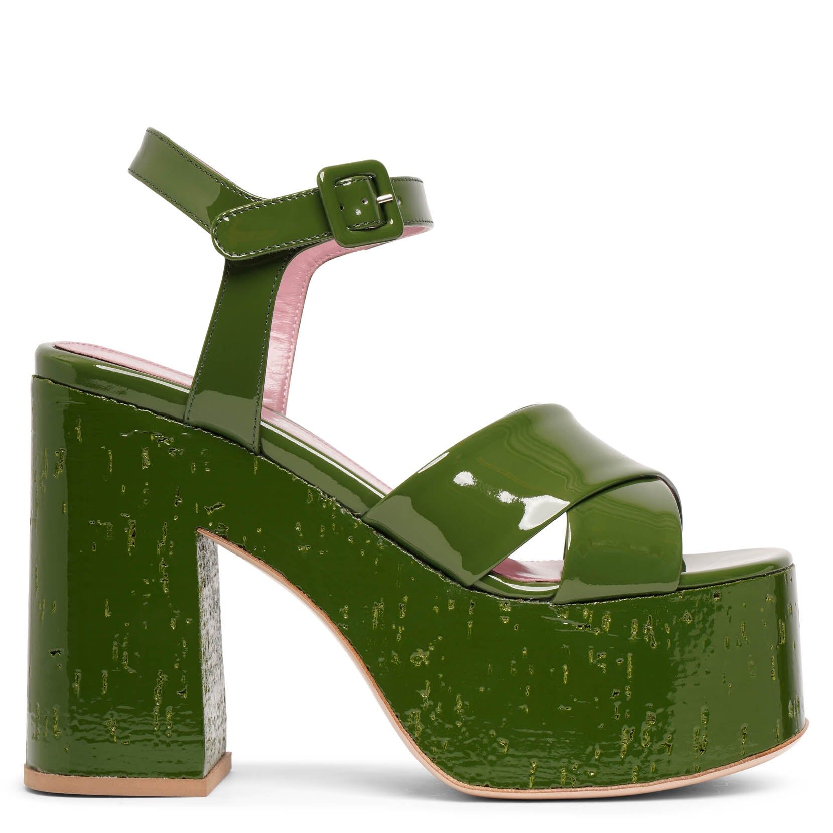 Haus Of Honey Lacquer Doll dark green patent platform sandals - green - 37