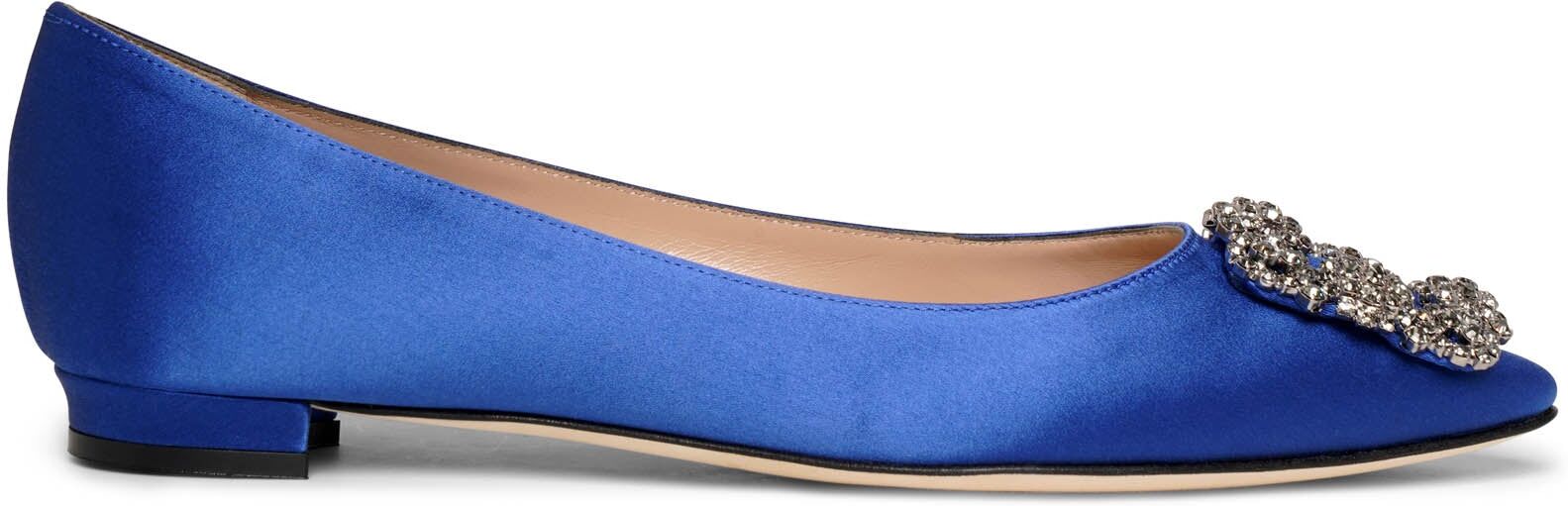 Manolo Blahnik Hangisi Flat 10 Royal Blue Satin Ballerina - Blue - 35.5