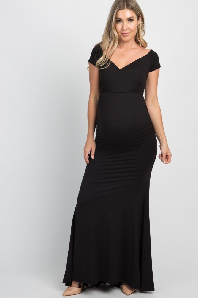 PinkBlush Black Off Shoulder Wrap Maternity Photoshoot Gown/Dress - Large- Female