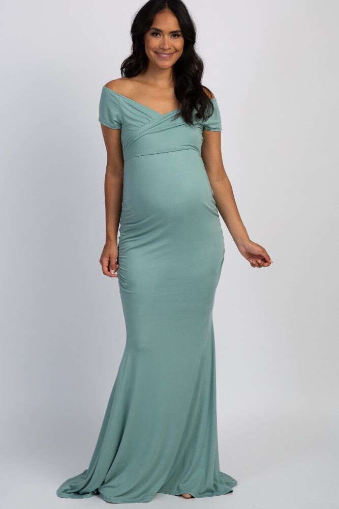 PinkBlush Mint Off Shoulder Wrap Maternity Photoshoot Gown/Dress - Large- Female