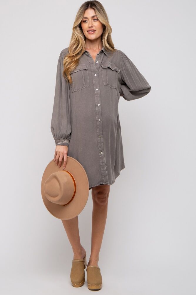 PinkBlush Charcoal Vintage Wash Maternity Shirt Dress - Large- Female