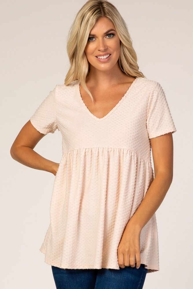 PinkBlush Beige Textured Babydoll Blouse - XL- Female