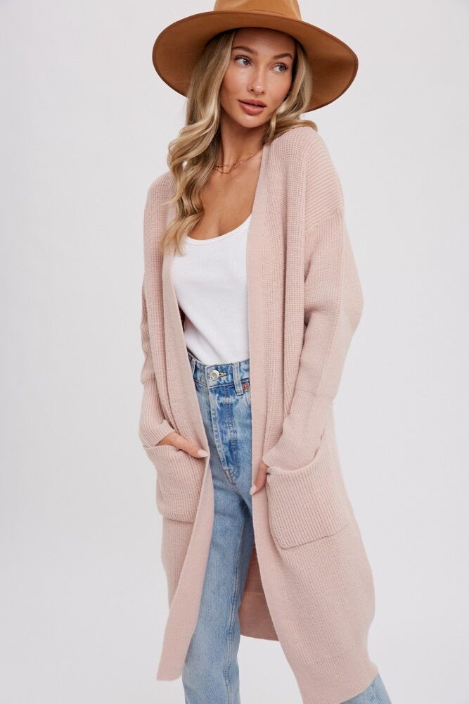 PinkBlush Light Pink Chunky Knit Long Sweater Cardigan - Medium/Large- Female