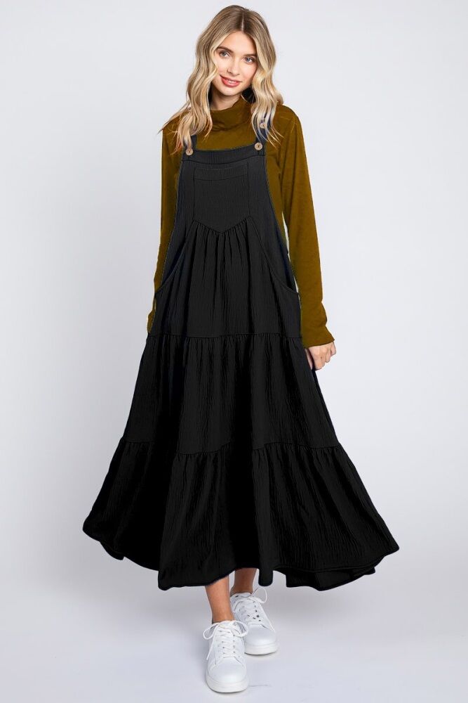 PinkBlush Black Button Sling Tiered Midi Dress - Small- Female