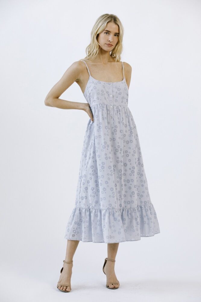 PinkBlush Blue Floral Button Front Sleeveless Midi Dress - Small- Female