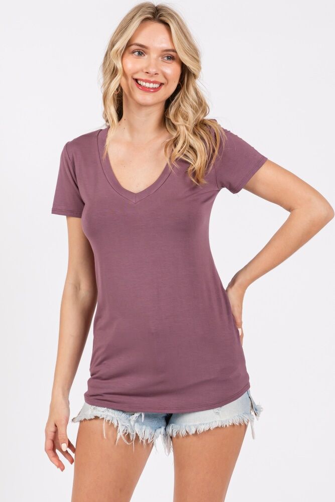 PinkBlush Purple V-Neck Short Sleeve Top - Medium- Female