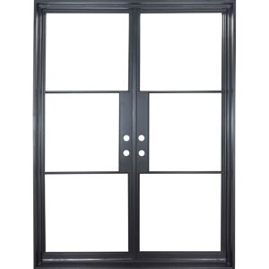 Pinkys Iron Doors P-A4-TBD-DF-7281-FHIS-NS-S Air 4 Thermally Broken Door Double Flat 72" x 81" Left Hand Inswing with Low-E Glass Black Hinges and 6"