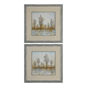 Uttermost 33674 Quiet Nature Set of (2) 40" Sq Reclaimed Wood Framed Landscape Wall Art Prints Home Decor Wall Decor Paintings and Prints