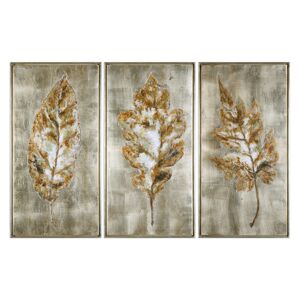 Uttermost 35334 Champagne Leaves Three Piece Framed Botanical Painting on Canvas Set by Grace Feyock Golden Natural / Champagne Frame Home Decor Wall
