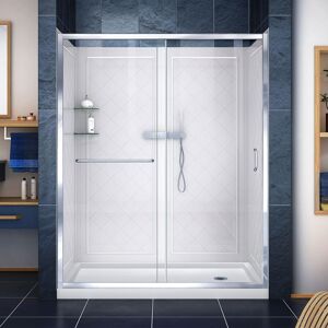 DreamLine DL-6119R-CL Infinity-Z 76-3/4" High x 60" Wide Sliding Framed Shower Door with Clear Glass and 36" Deep x 60" Wide Shower Base with Right