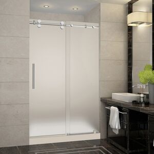 Aston SDR978F-TR-48-10-M Langham 48" Wide x 77-1/2" High Frameless Sliding Shower Door with Frosted Glass and Center Drain Chrome Showers Shower Doors