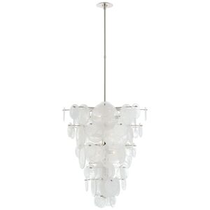 Visual Comfort ARN5452 Loire 29" Cascading Chandelier with White Strie Glass by AERIN Polished Nickel Indoor Lighting Chandeliers