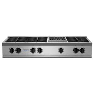 BlueStar RGTNB486CBV2L Nova Series 48 Inch Wide 7 Burner Liquid Propane Cooktop with 12 Inch Wide Charbroiler Stainless Steel Cooking Appliances