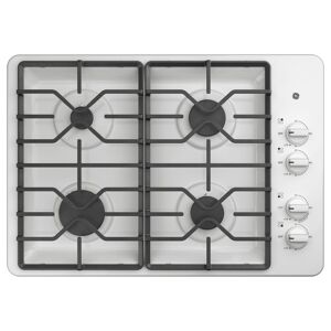 GE JGP3030 30 Inch Wide Built-In Gas Cooktop with 15000 BTU Power Boil Burner White Cooking Appliances Cooktops Gas Cooktops