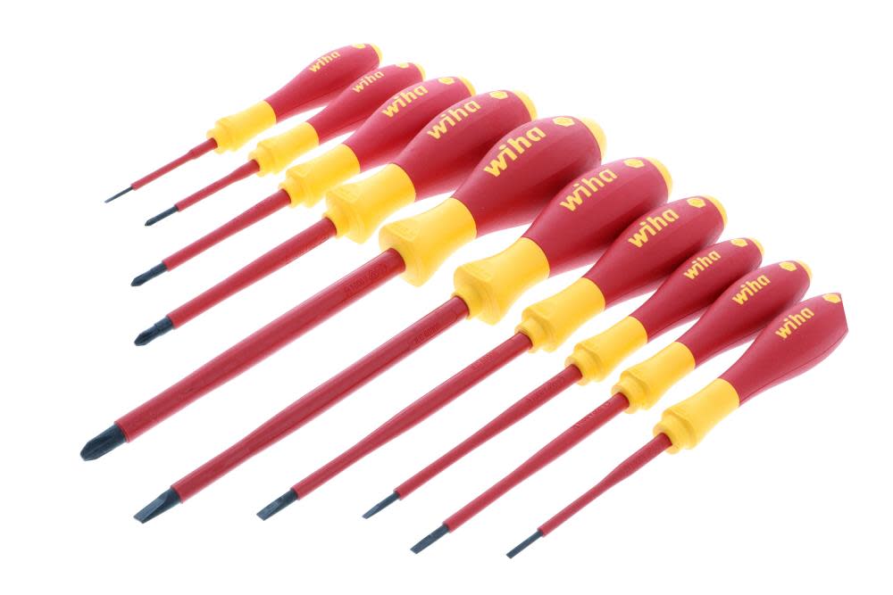 WIHA Insulated Cushion Grip Slotted Screwdriver Set, 10 Piece