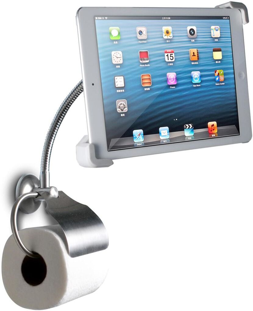 CTA Digital Wall Mount Bathroom Stand with Paper Holder for iPad &amp; Tablets