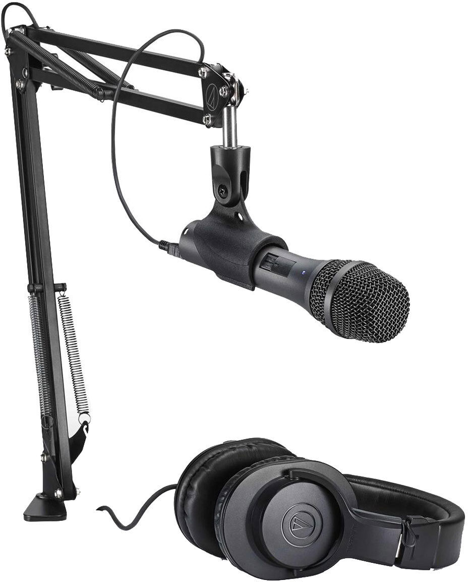 Atlas Camera Support Audio-Technica AT2005USB Microphone Pack with ATH-M20x, Boom &amp; Mini-USB Cable