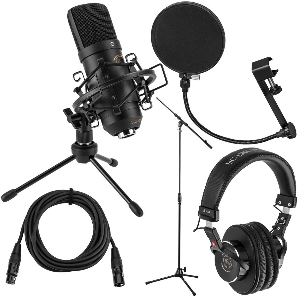 H&amp;A Surfur Professional Cardioid Condenser Mic w/Tripod Boom Stand &amp; Acc Bundle