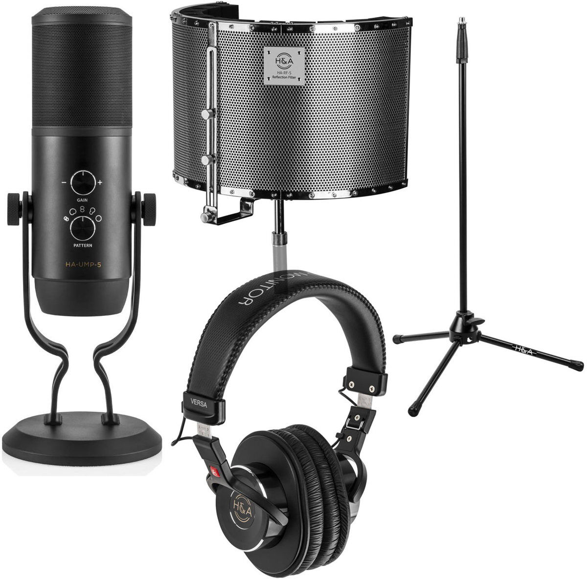 H&amp;A UMP-5 USB Condenser Microphone with Isolation Filter, Headphone, Stand