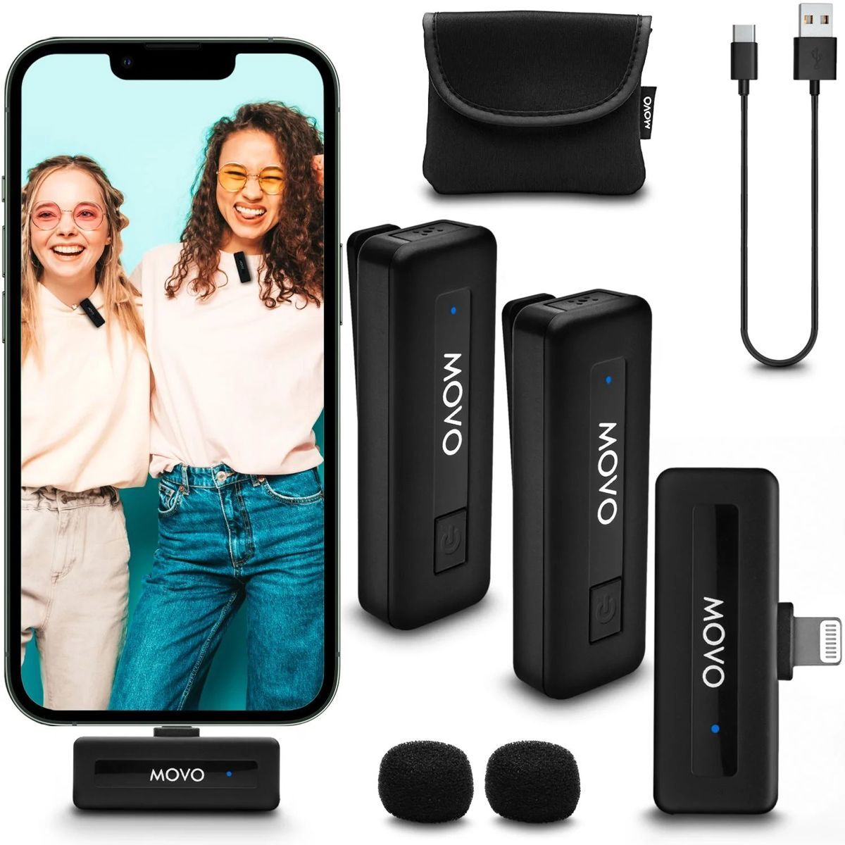 Movo Photo Wireless-Mini-DI-DUO Mic System with 2x Omni Lav Mic for Apple iPhone