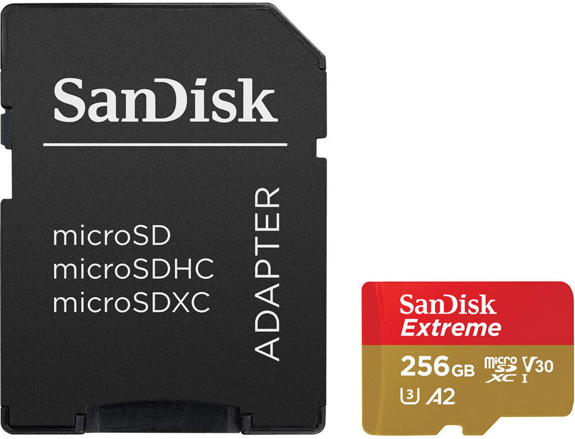 SanDisk Extreme 256GB UHS-I U3 microSDXC Memory Card with SD Adapter