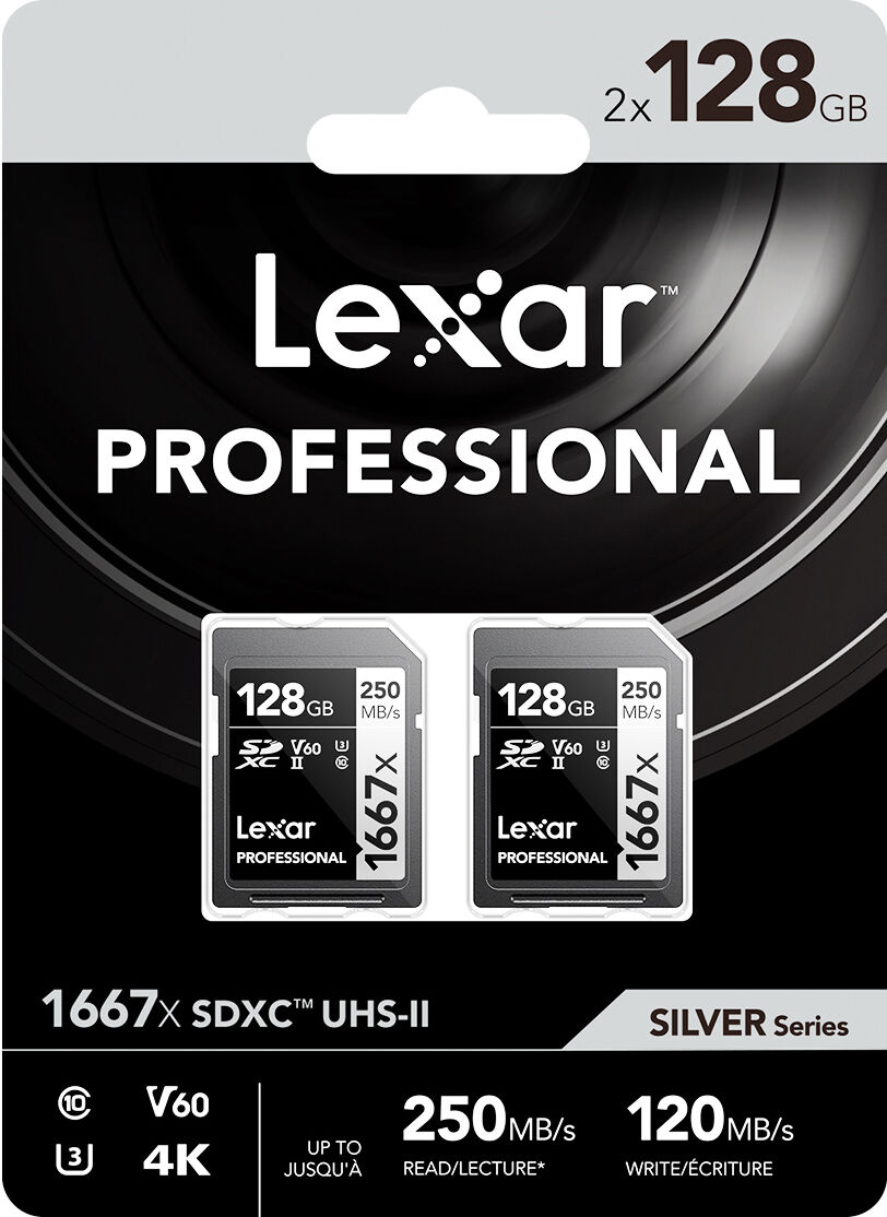 Lexar SILVER Series Professional 1667x 128GB UHS-II SDXC Memory Card, 2-Pack