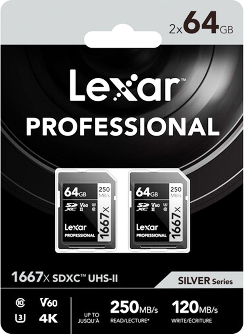 Lexar SILVER Series Professional 1667x 64GB UHS-II SDXC Memory Card, 2-Pack